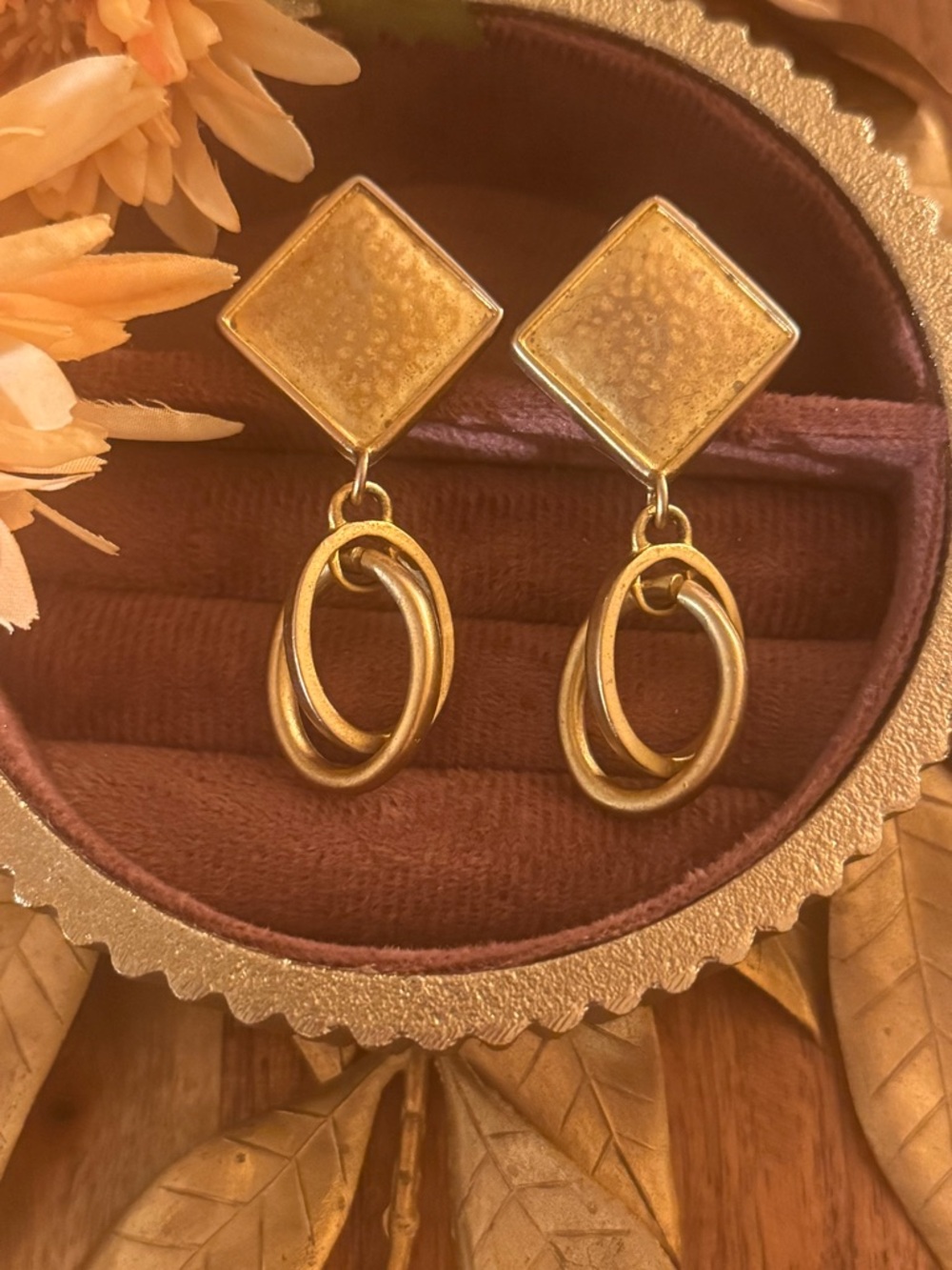 Gold Dangle Vintage Dangle Hoop Earrings